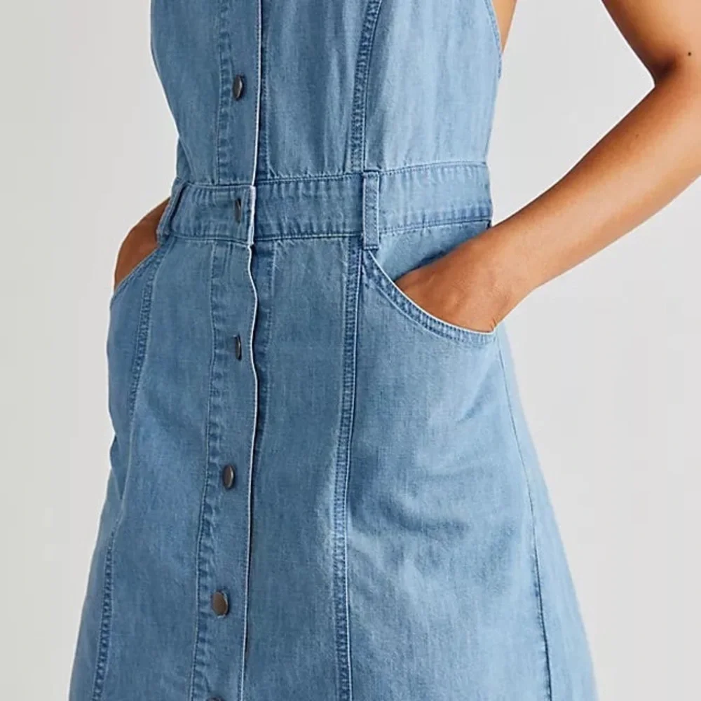 Free People Blue Backless Denim Dress - Picture 2 of 5